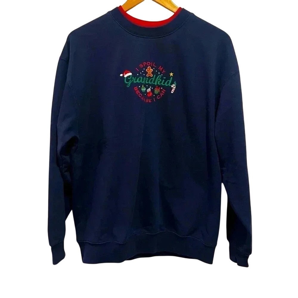 M.C.‎ Sportswear Sweatshirt Women Large Navy Blue Excellent Christmas Embroidery